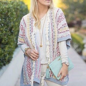 Cabi Siesta Poncho Sweater w/ fringe